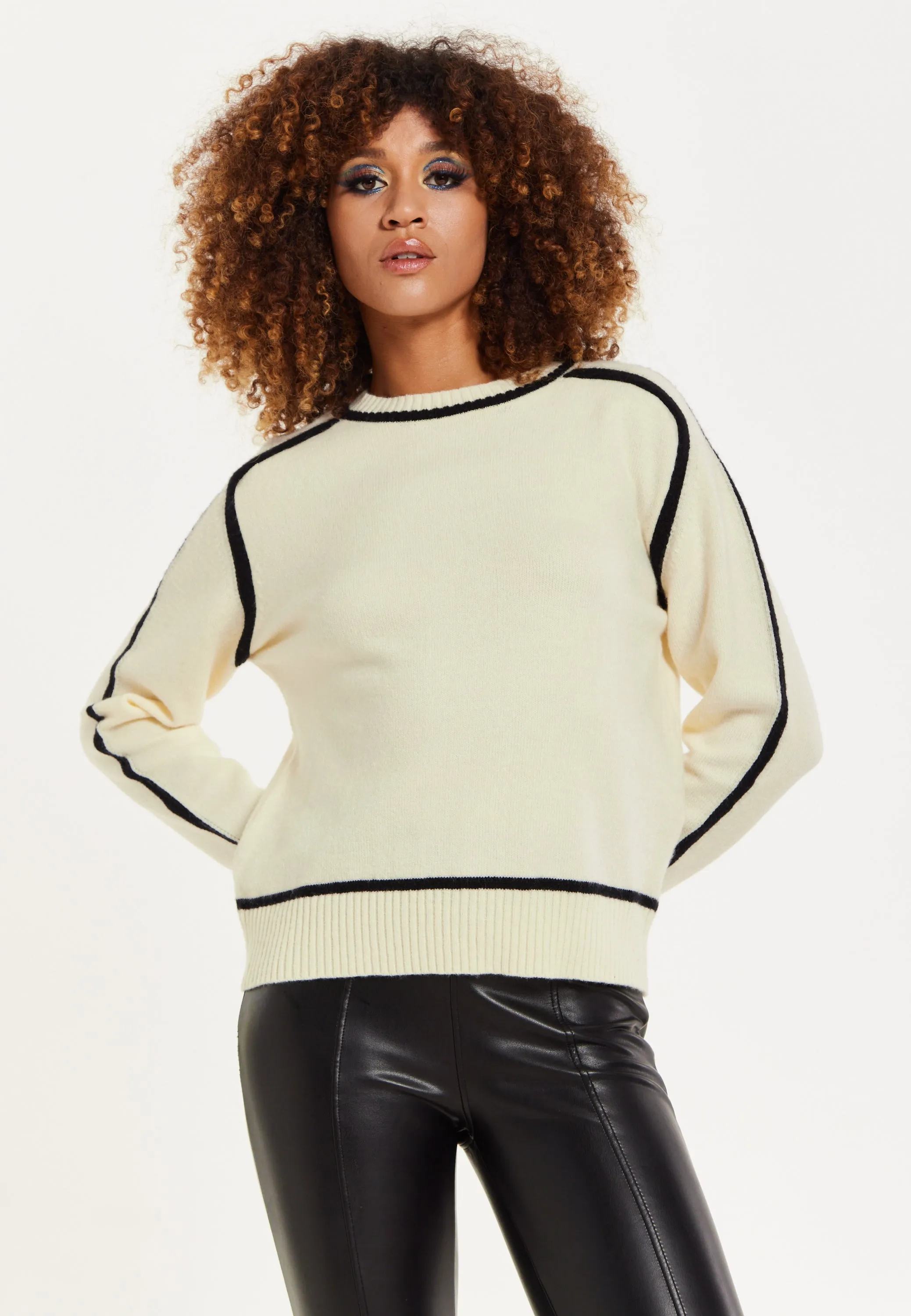 House of Holland Cream Jumper with Black Contrast Detail