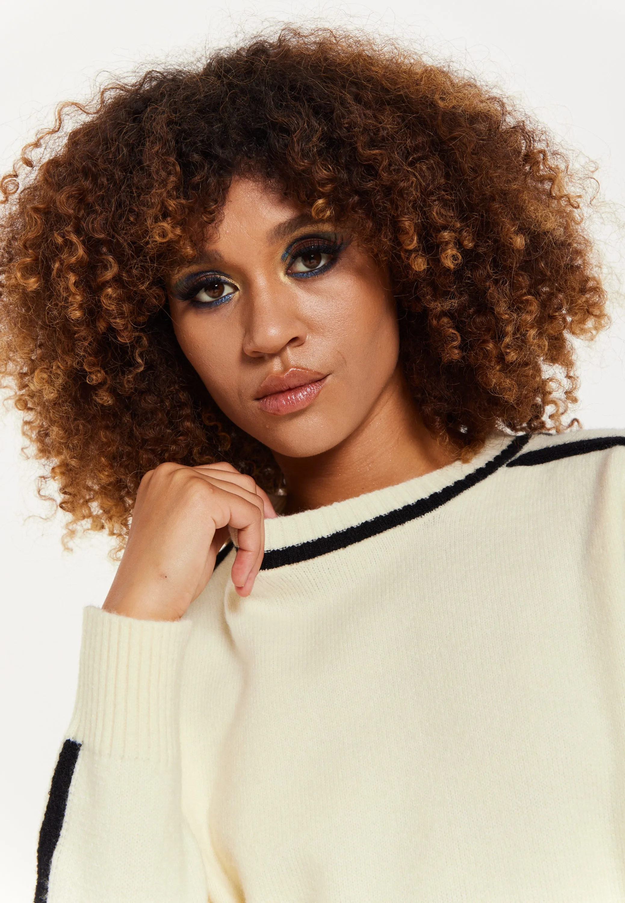 House of Holland Cream Jumper with Black Contrast Detail