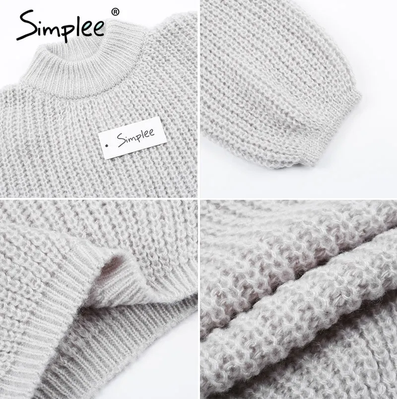 Lantern sleeve knitted pullover loose round neck red autumn casual sweater jumper