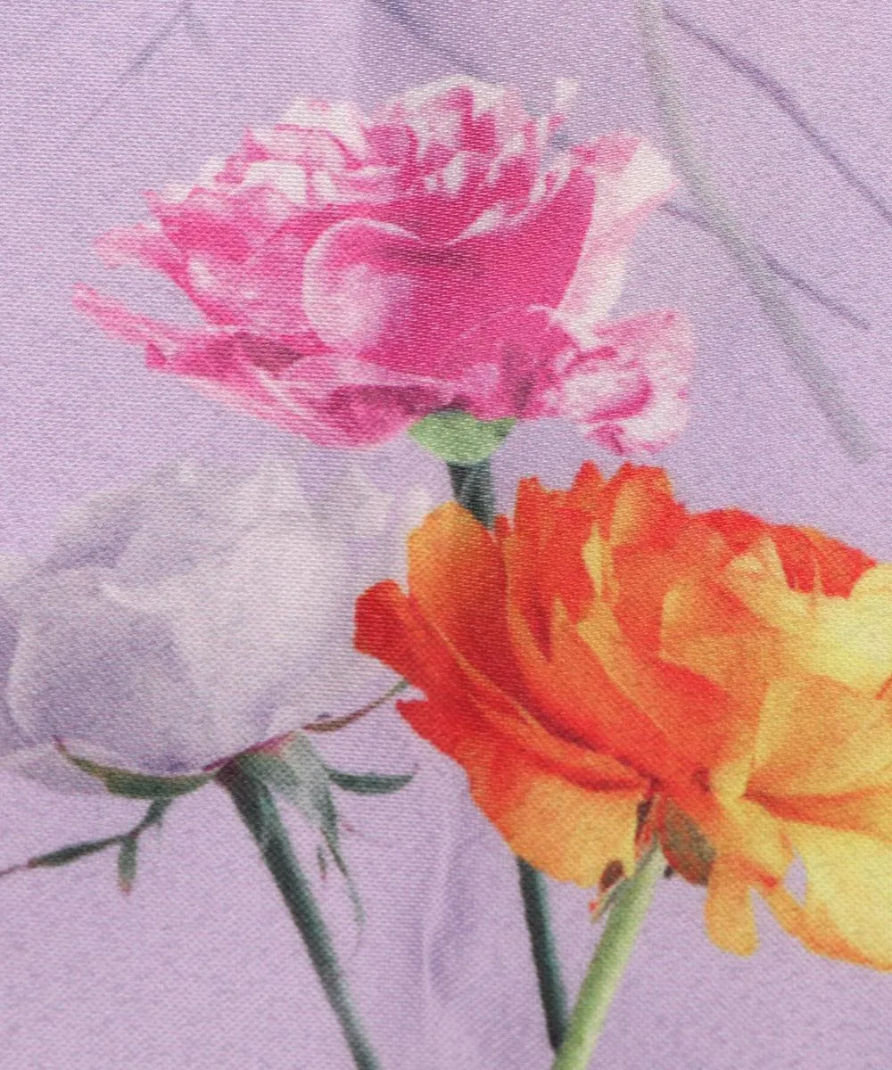 Lavender Colour Floral Design Satin Moss Fabric