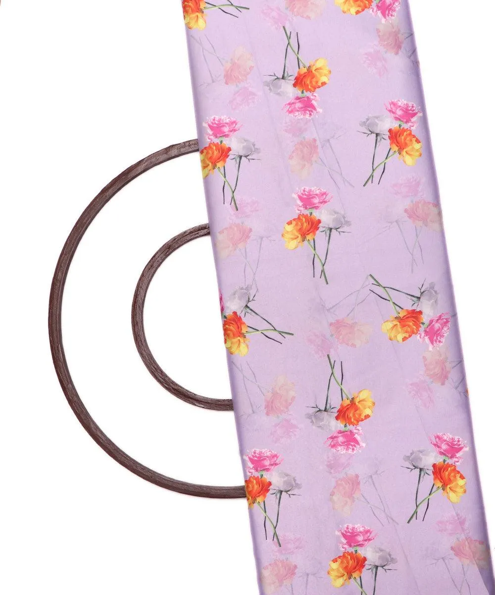Lavender Colour Floral Design Satin Moss Fabric
