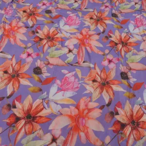 Lavender Floral Digital Print On Muslin Fabric