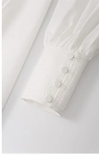 LEDIM W French V-Neck Breasted Waist Slim Summer white dress- Kaio
