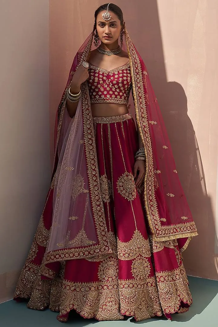 Maroon Jalpari Silk Lehenga with Embroidery Work