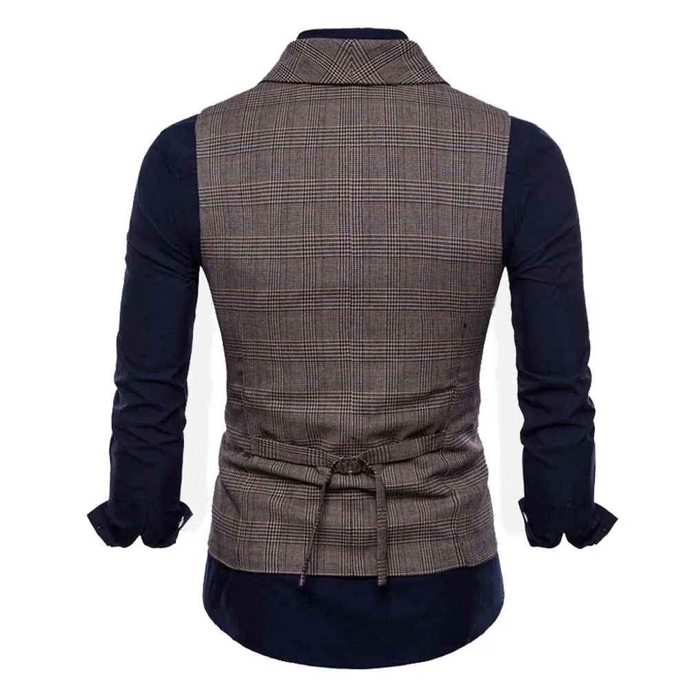 Men's Plaid Vests Stripes Business Slim Fit Vests Coffee