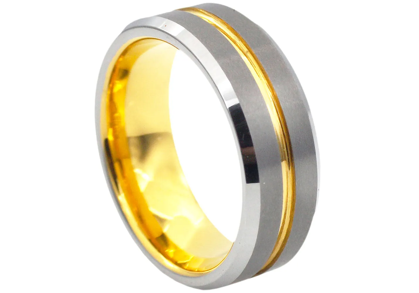 Mens Two Tone Gold Tungsten Band Ring