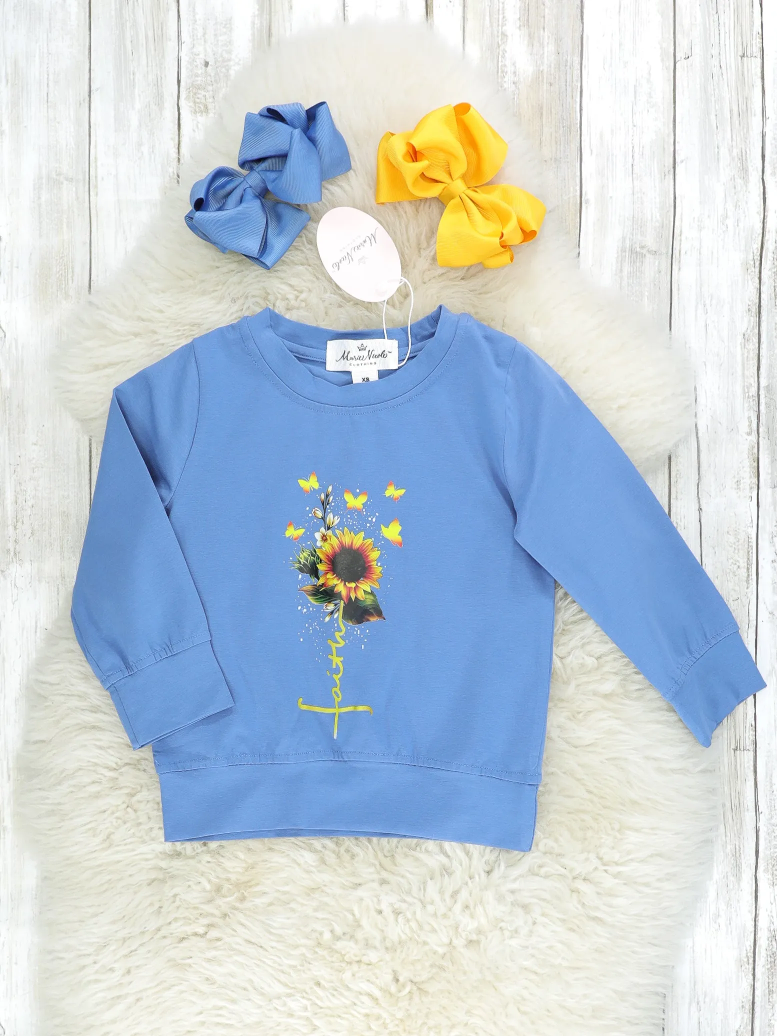 Mom & Me Blue "Faith" Sunflower Pullover