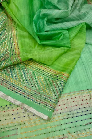 Multishaded Green Color Organza Banarasi Saree with Box Dye and Knotwork