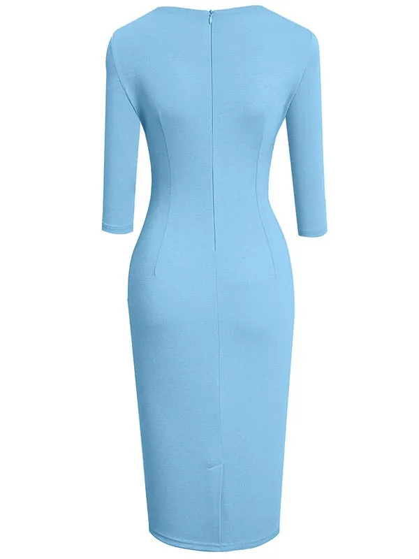 Nice-forever Spring Women Sexy V-Neck Solid Color Peplum Dresses Business Formal Elegant Bodycon Slim Dress B693