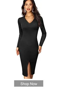 Nice-forever Spring Women Sexy V-Neck Solid Color Peplum Dresses Business Formal Elegant Bodycon Slim Dress B693