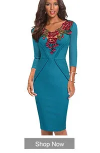 Nice-forever Spring Women Sexy V-Neck Solid Color Peplum Dresses Business Formal Elegant Bodycon Slim Dress B693