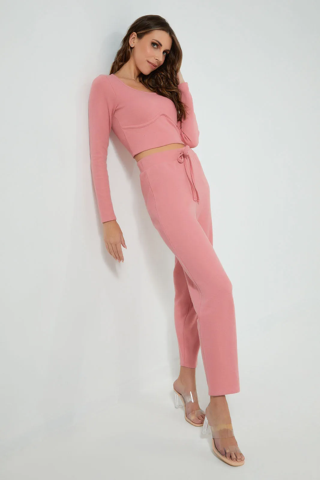 Pink Knitted Textured Trouser
