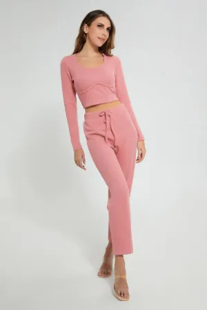 Pink Knitted Textured Trouser