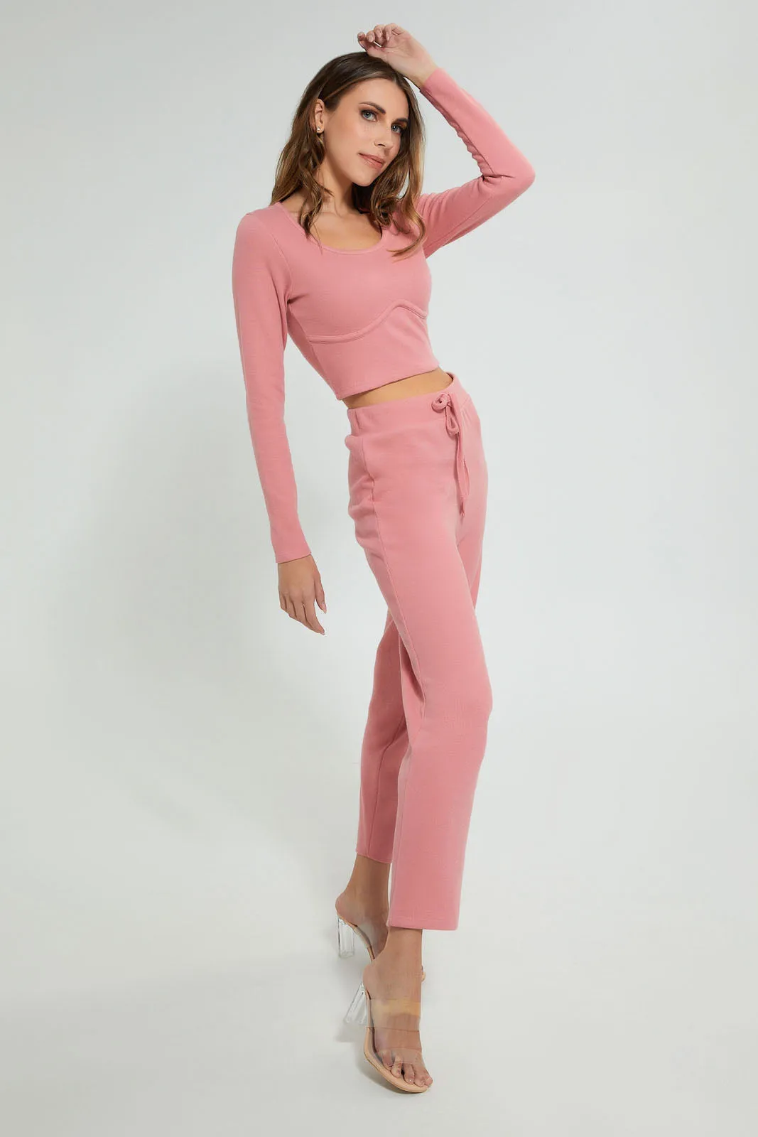 Pink Knitted Textured Trouser
