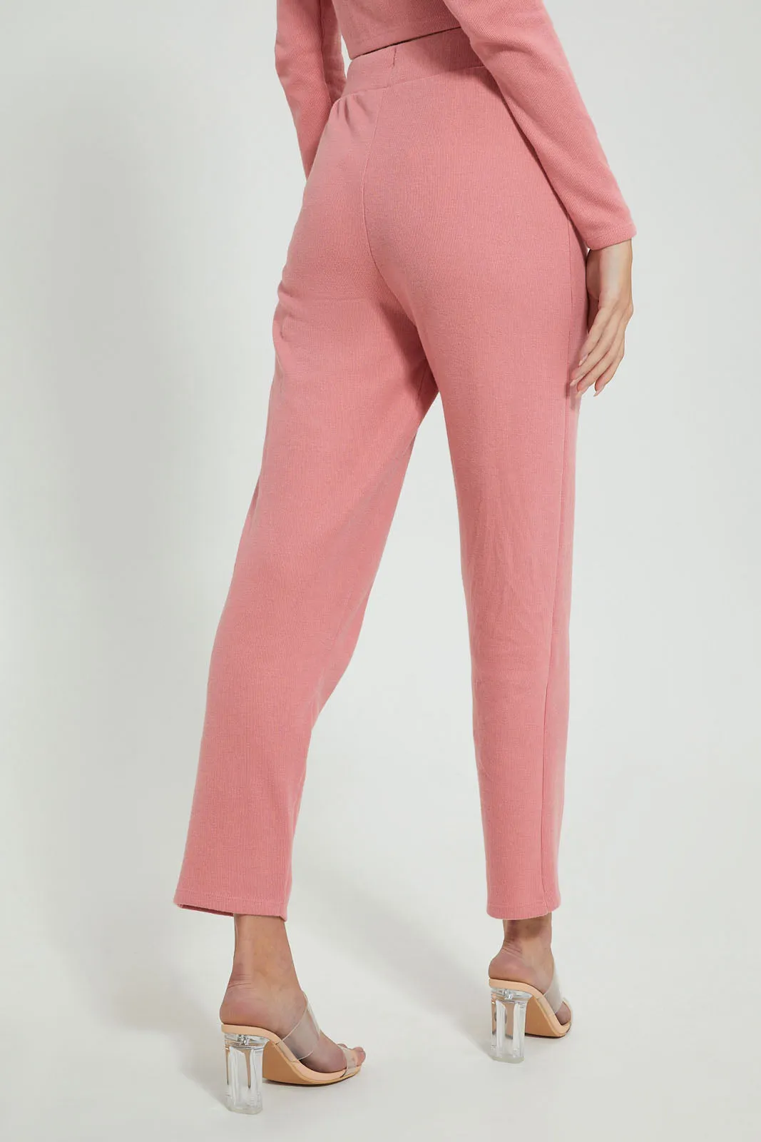 Pink Knitted Textured Trouser