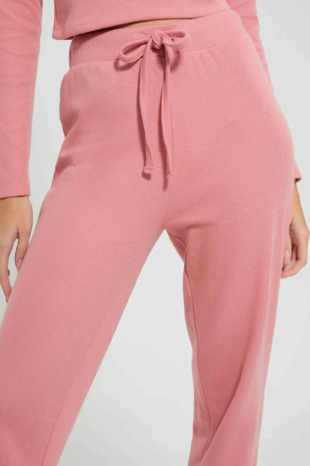 Pink Knitted Textured Trouser