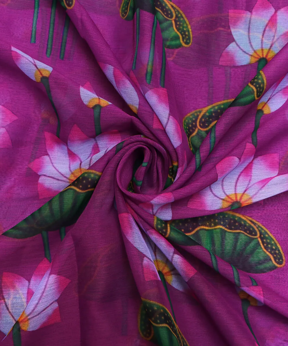 Purple Colour Floral Print Digital Print Chiffon Fabric
