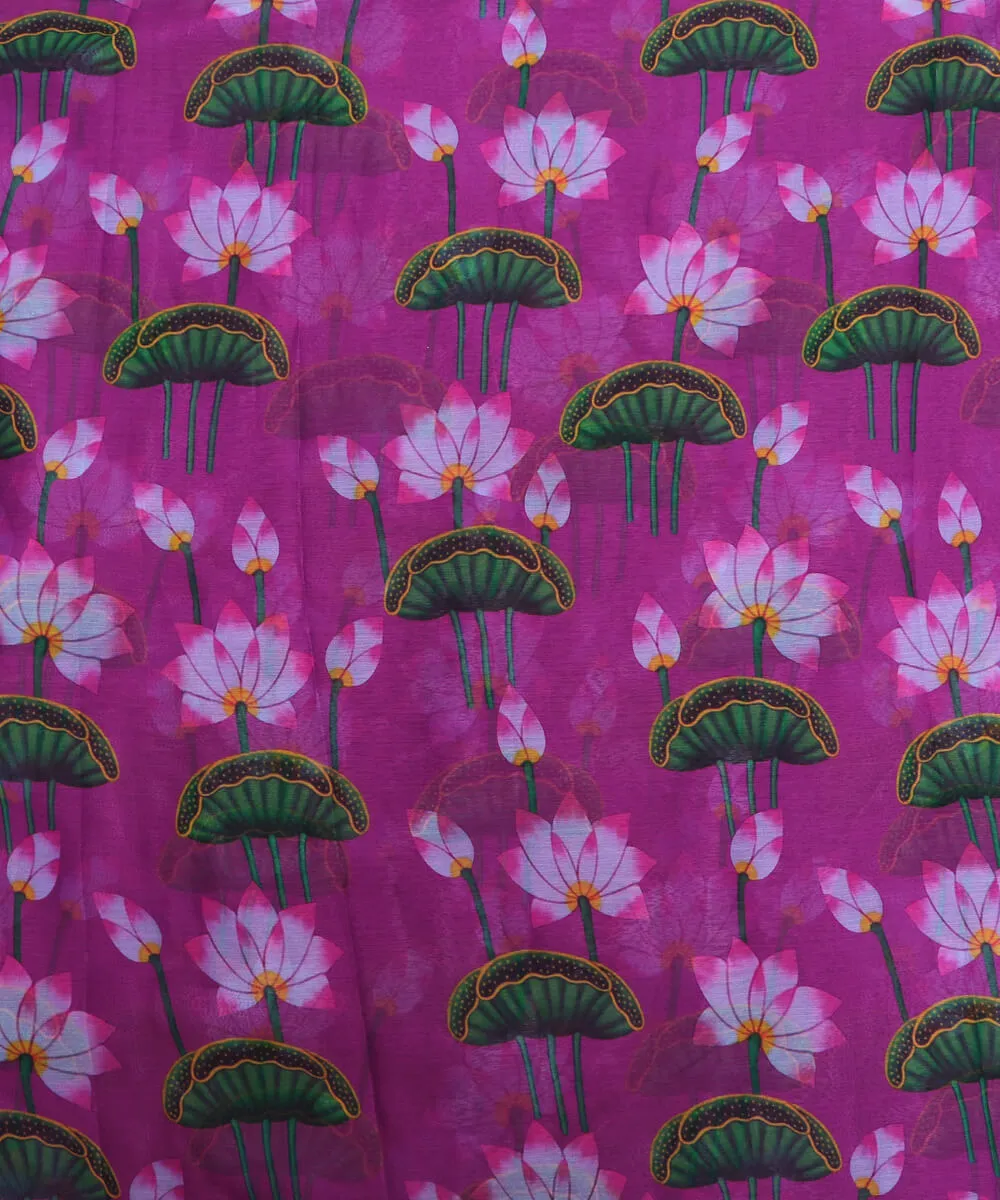 Purple Colour Floral Print Digital Print Chiffon Fabric