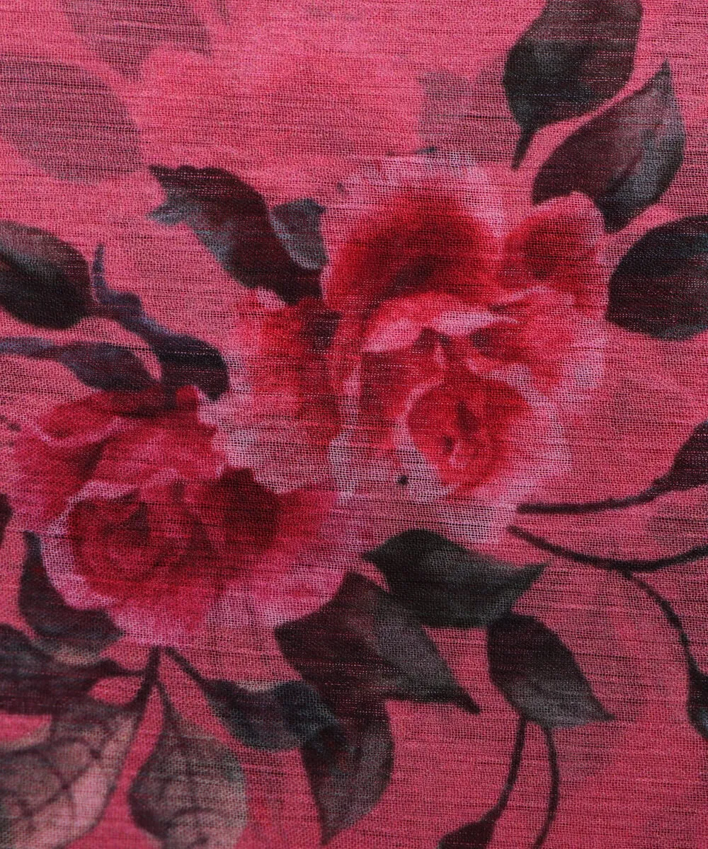 Rose Pink Colour Floral Print Digital Print Chiffon Fabric