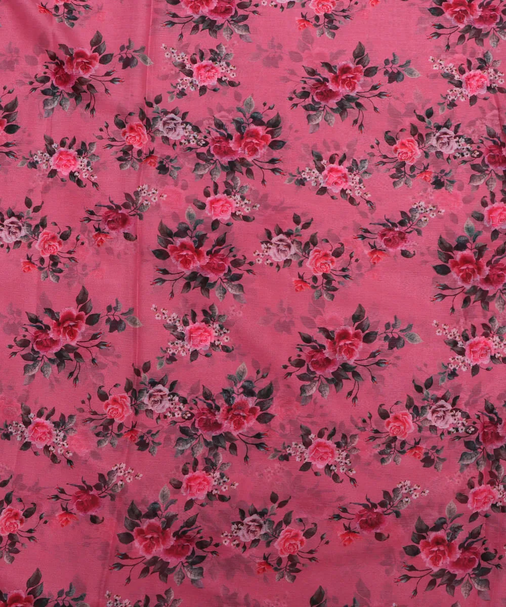 Rose Pink Colour Floral Print Digital Print Chiffon Fabric