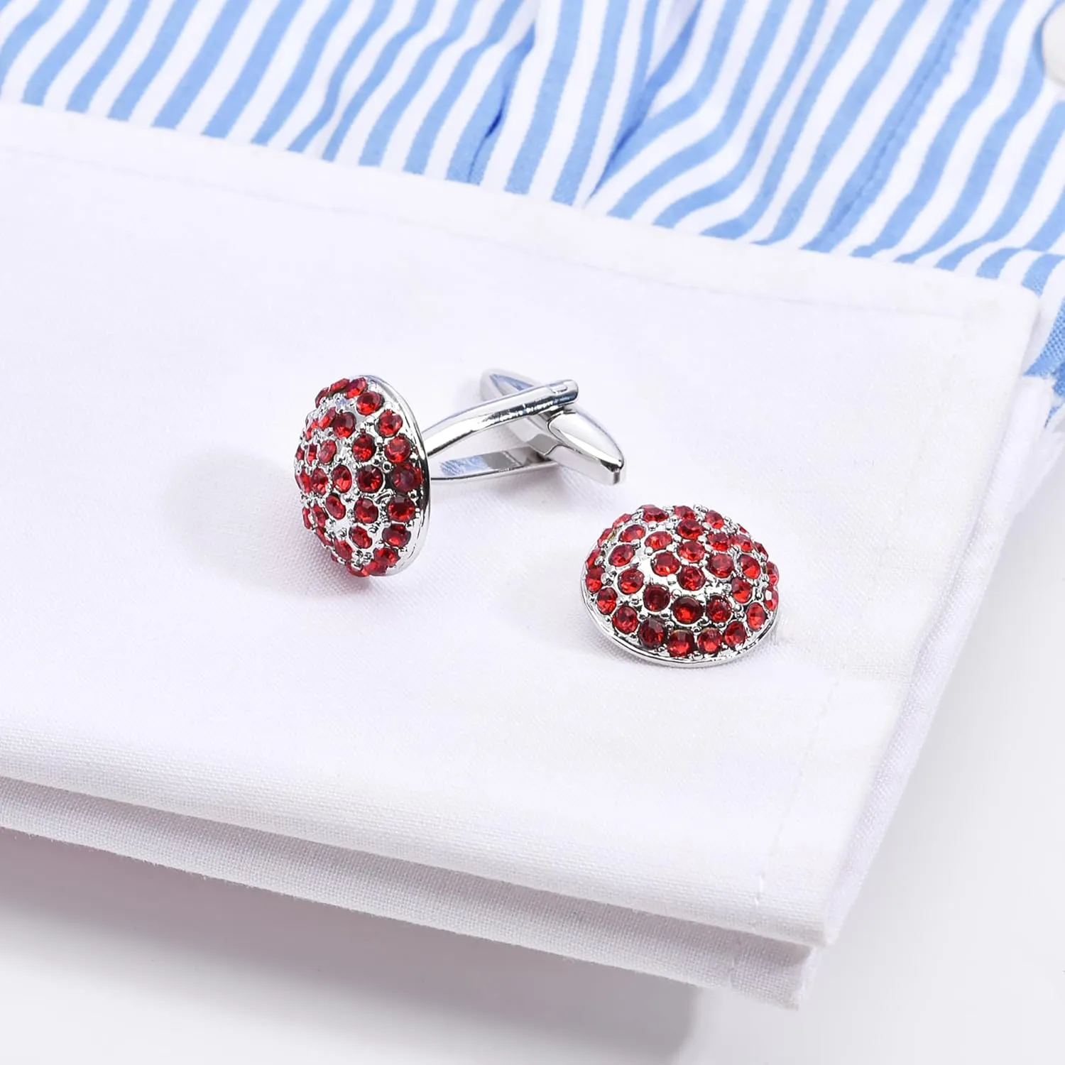 Round Cufflinks for Men Women with Crystals In Gift Case Classic Silver Men's Crystals Cufflinks Jewelry Set for Wedding Party Anniversary Business Events Tuxedo Dress