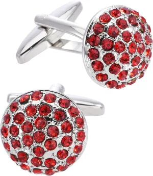 Round Cufflinks for Men Women with Crystals In Gift Case Classic Silver Men's Crystals Cufflinks Jewelry Set for Wedding Party Anniversary Business Events Tuxedo Dress