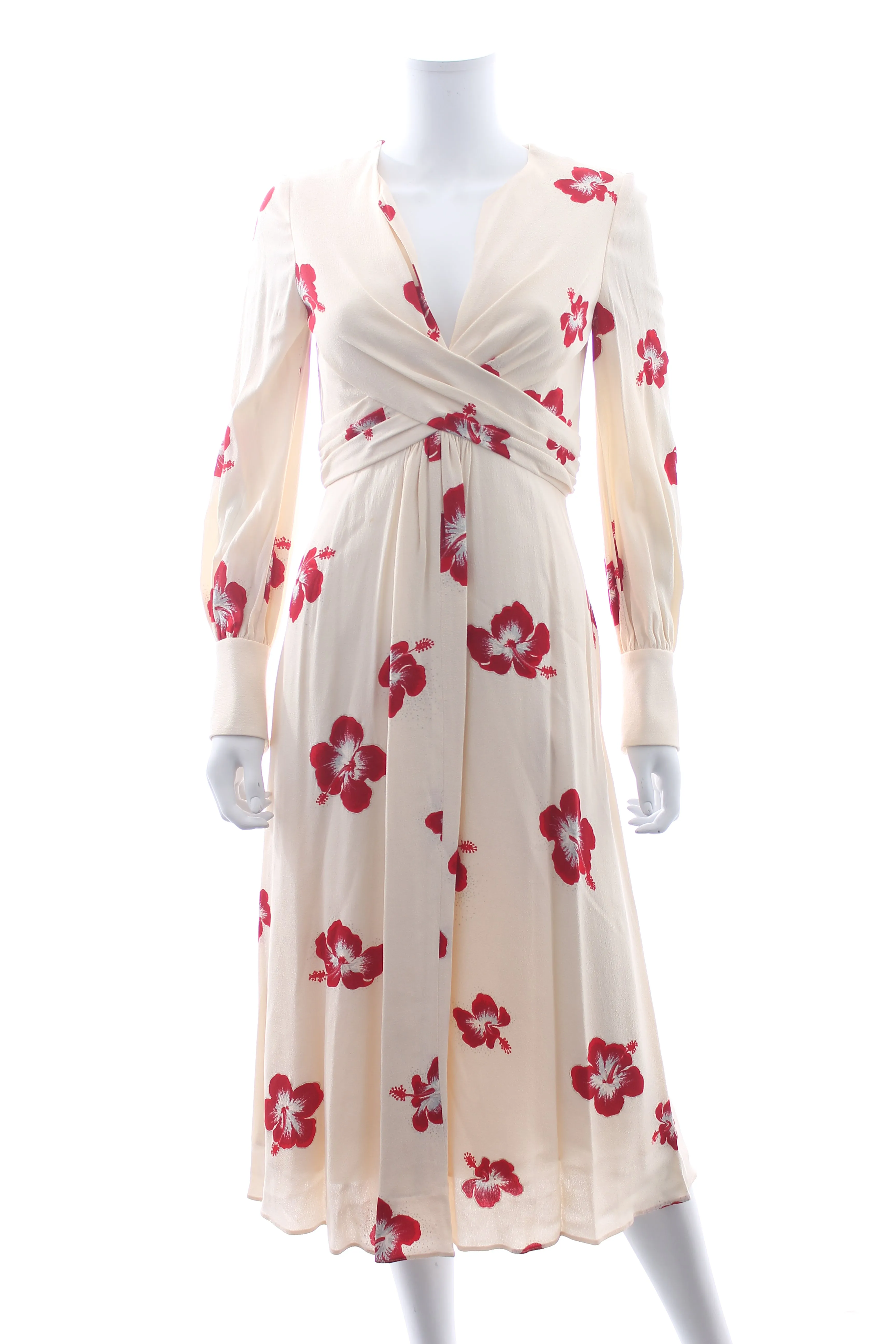 Saint Laurent Floral Printed Crossover Crepe Midi Dress