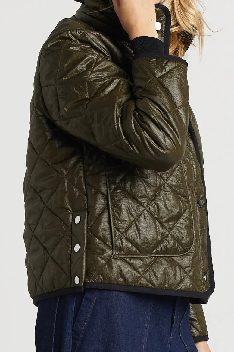 Shelby Short Quilted Hooded Jacket - Army Green