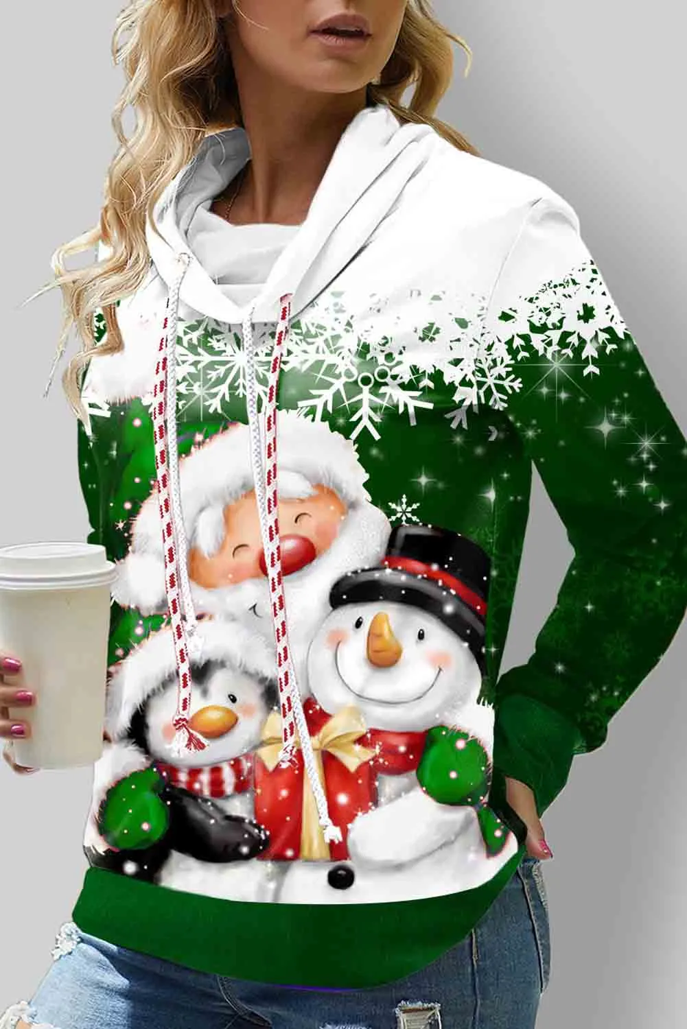 Snowman Print  Cowl Neck Sweatshirt