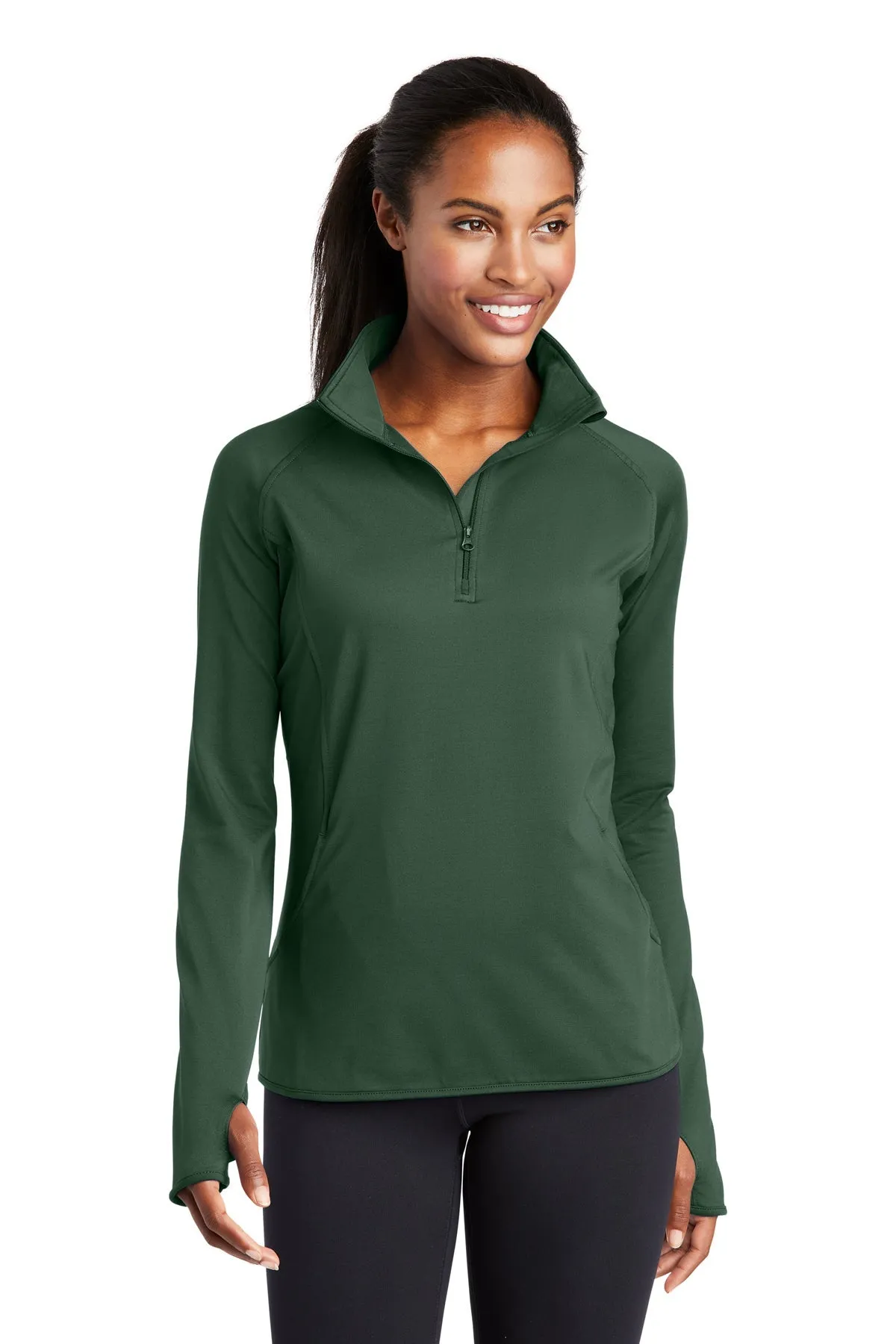 Sport-Tek Ladies Sport-Wick Stretch Customized 1/2-Zip Pullovers, Forest Green
