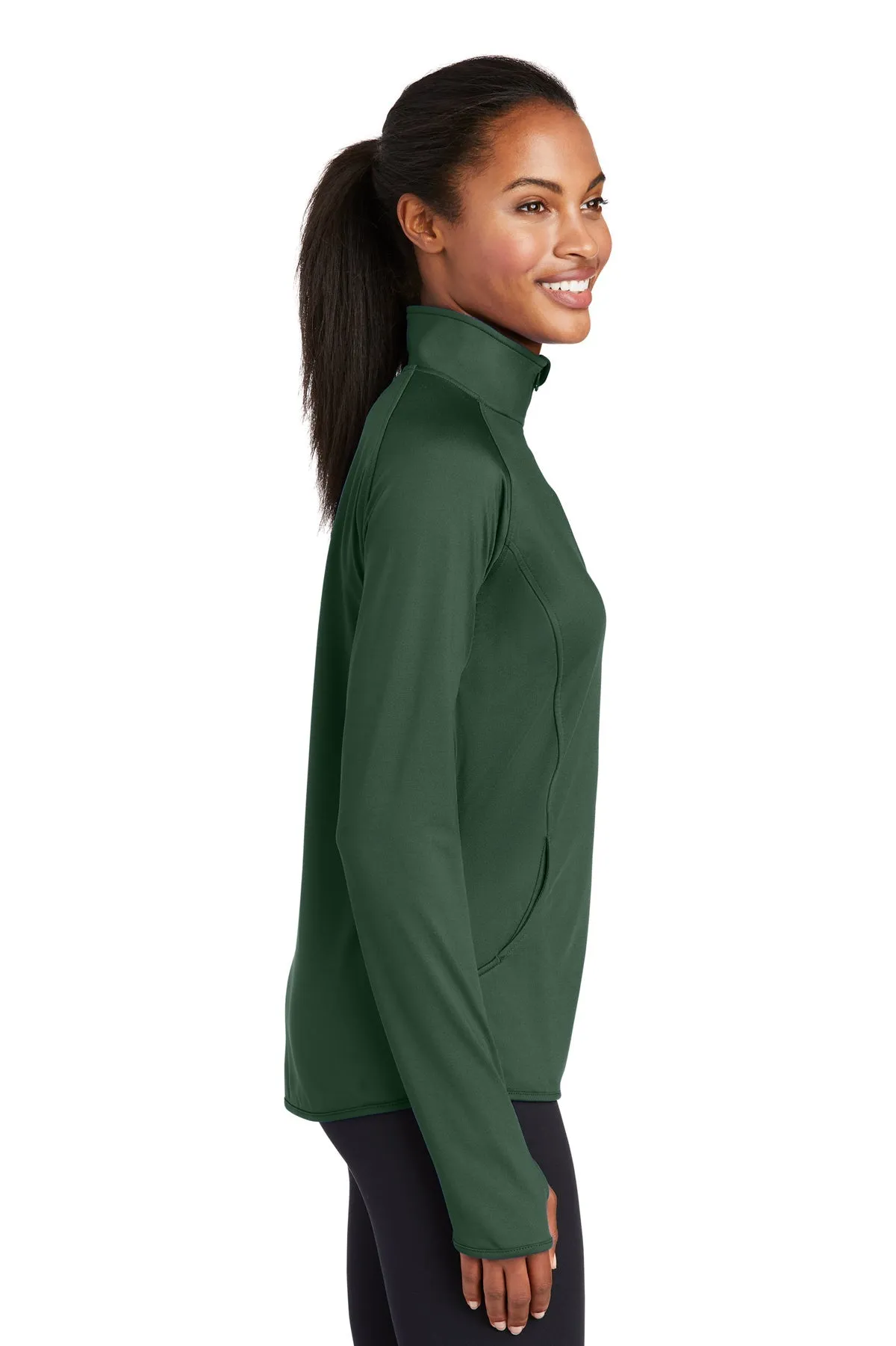 Sport-Tek Ladies Sport-Wick Stretch Customized 1/2-Zip Pullovers, Forest Green