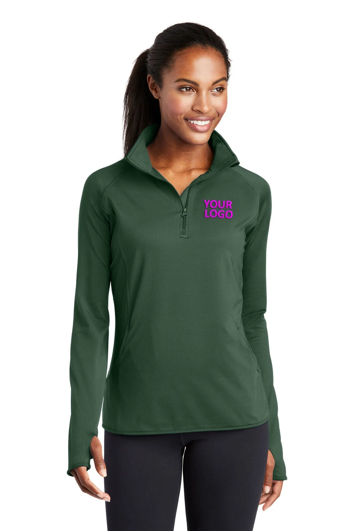 Sport-Tek Ladies Sport-Wick Stretch Customized 1/2-Zip Pullovers, Forest Green