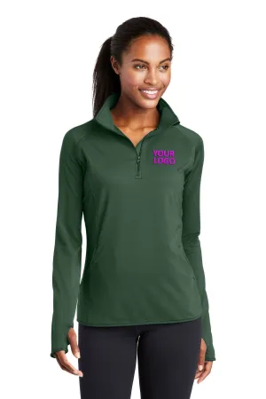 Sport-Tek Ladies Sport-Wick Stretch Customized 1/2-Zip Pullovers, Forest Green