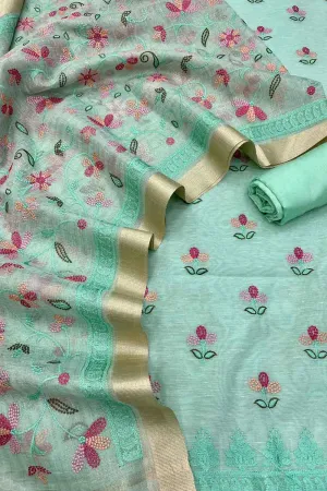 Stylish Green Banarasi Linen Cotton Suit Set - Unstitched