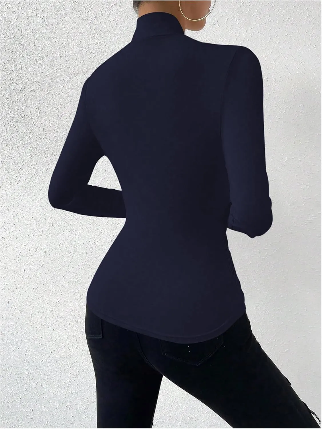 SweatyRocks Women's Ruched Mock Neck Long Sleeve T Shirt Solid Slim Fitted Tee Tops