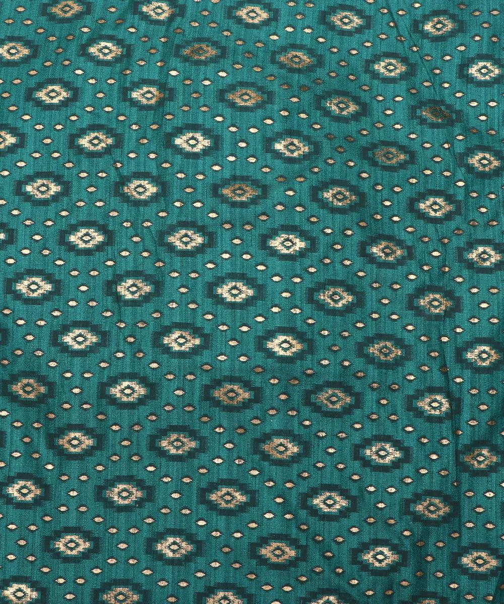 Teal Colour Unique Pattern Khadi  Silk Fabric