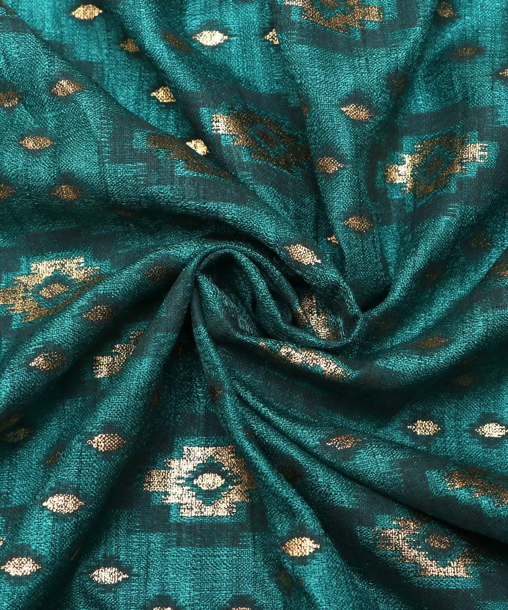 Teal Colour Unique Pattern Khadi  Silk Fabric