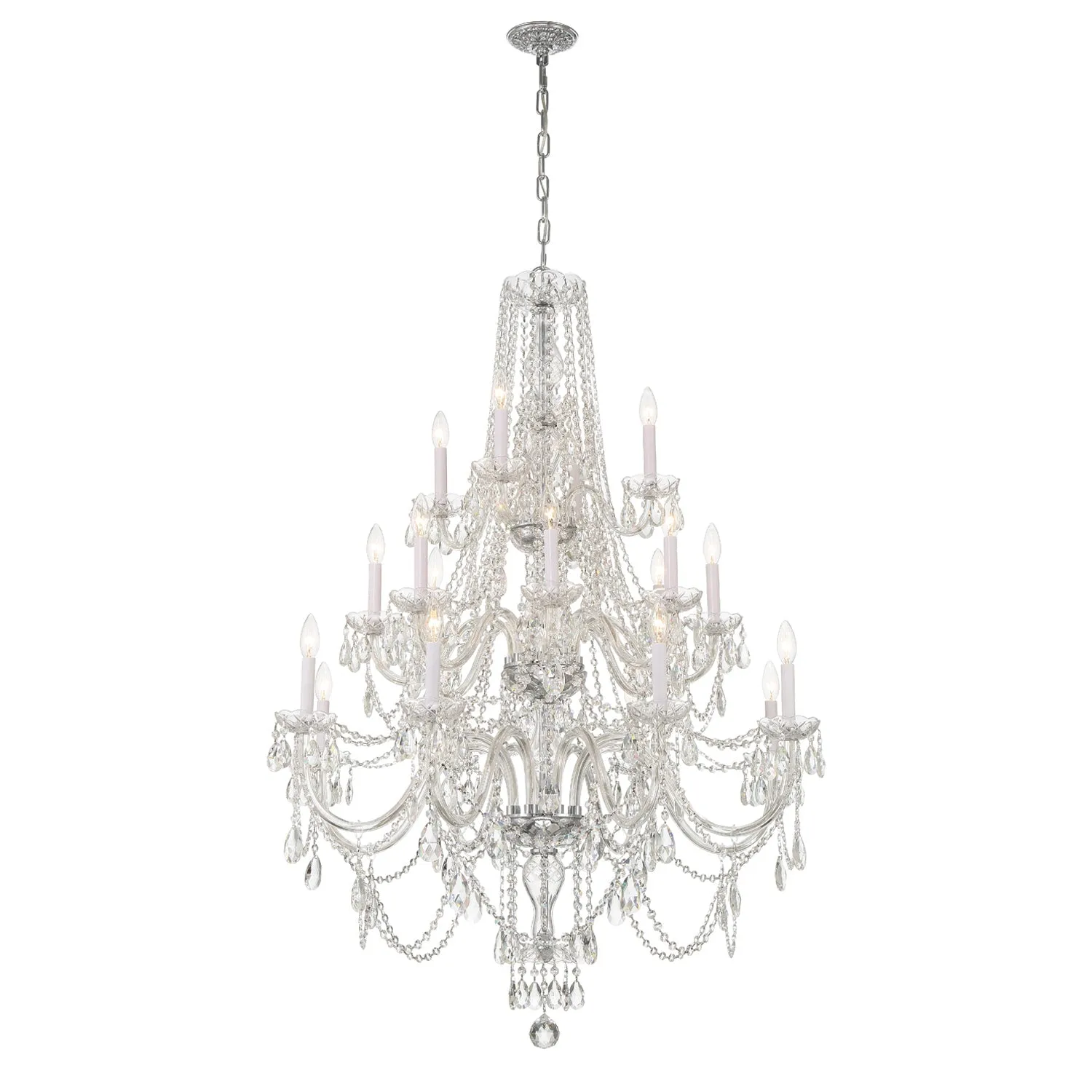 Traditional Crystal 20 Light Hand Cut Crystal Polished Chrome Chandelier