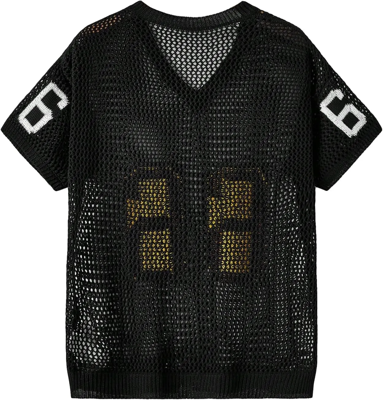 Verdusa Men's Jersey Shirt Letter Graphic Sweaters Hollow Out Knit Tops Vintage Short Sleeve Pullovers Top