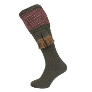 William Powell Tayside Mens Merino Shooting Socks with Garters - Spruce