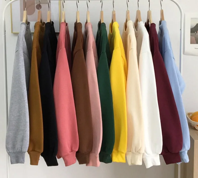 Wjczt Solid Color Hoodies Women Jersey Winter Fleece Korean Harajuku Sweatshirt Women Kpop Kawaii Black Pink Womens Pullover