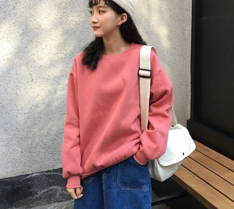 Wjczt Solid Color Hoodies Women Jersey Winter Fleece Korean Harajuku Sweatshirt Women Kpop Kawaii Black Pink Womens Pullover