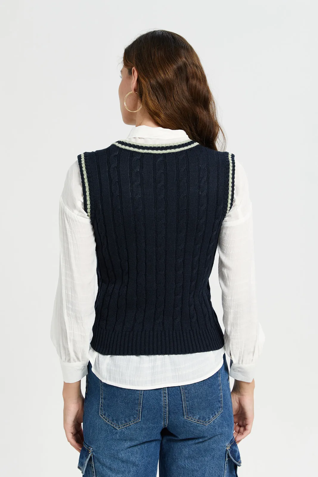 Women Black V- Neck Sleeveless Pullover