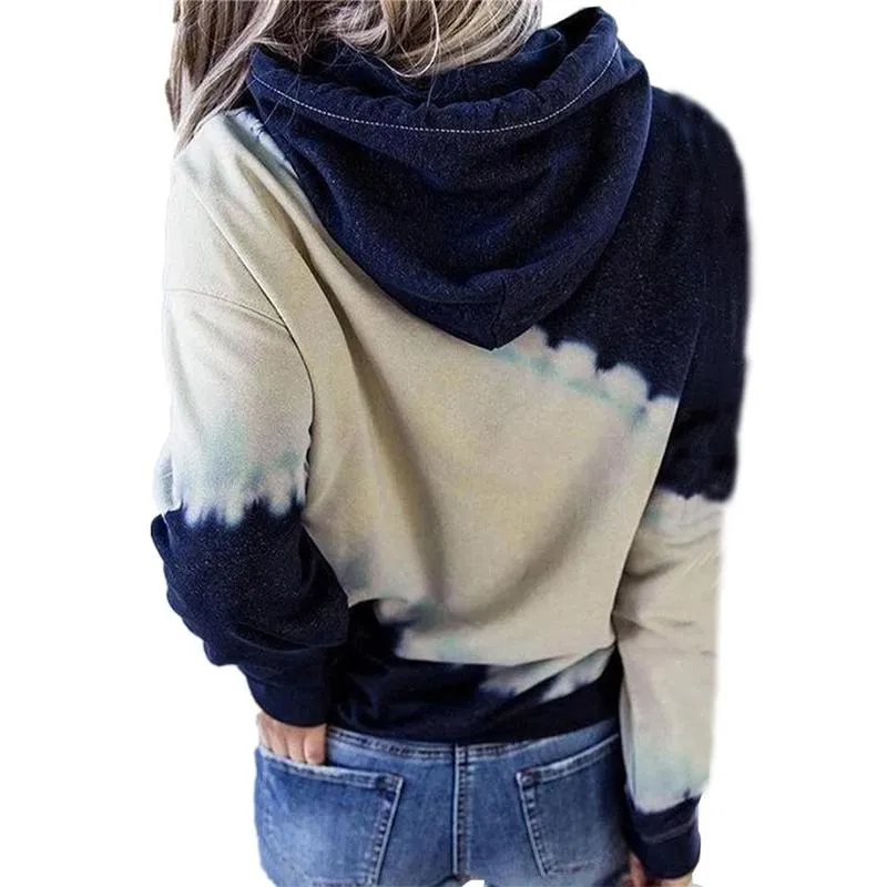 Women color block pullover hoodie tie dye sweatshirt