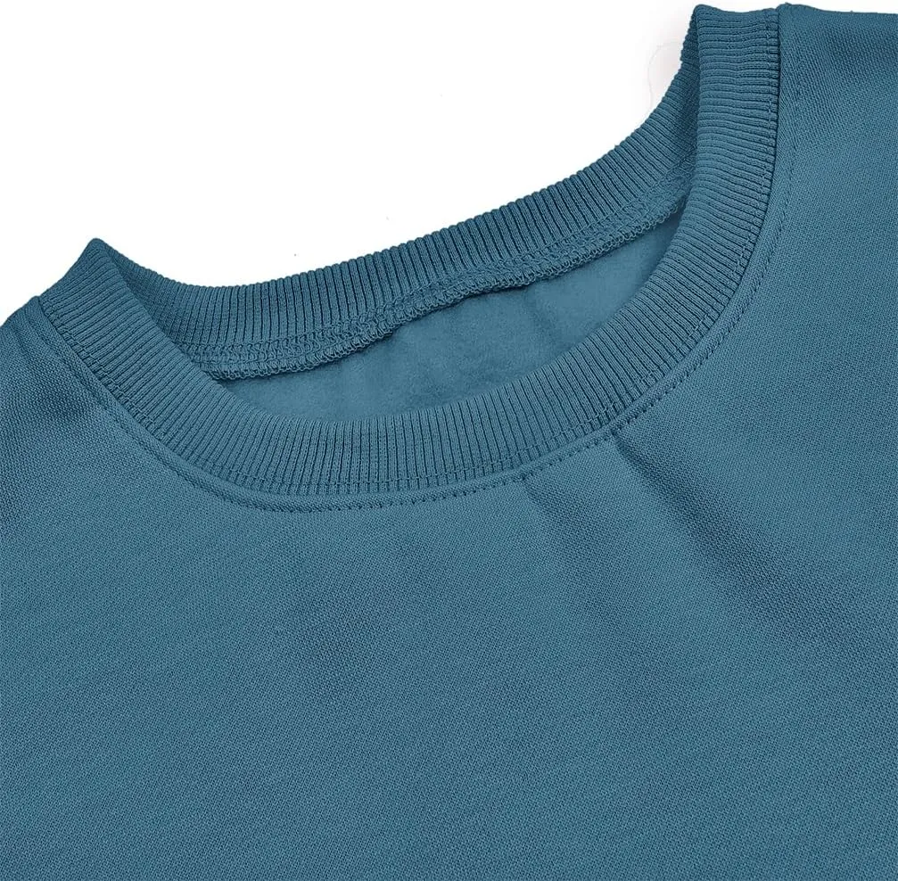 Women's Long Sleeve Round Neck Cropped Sweatshirts Cute Loose Fit Pullover Tops