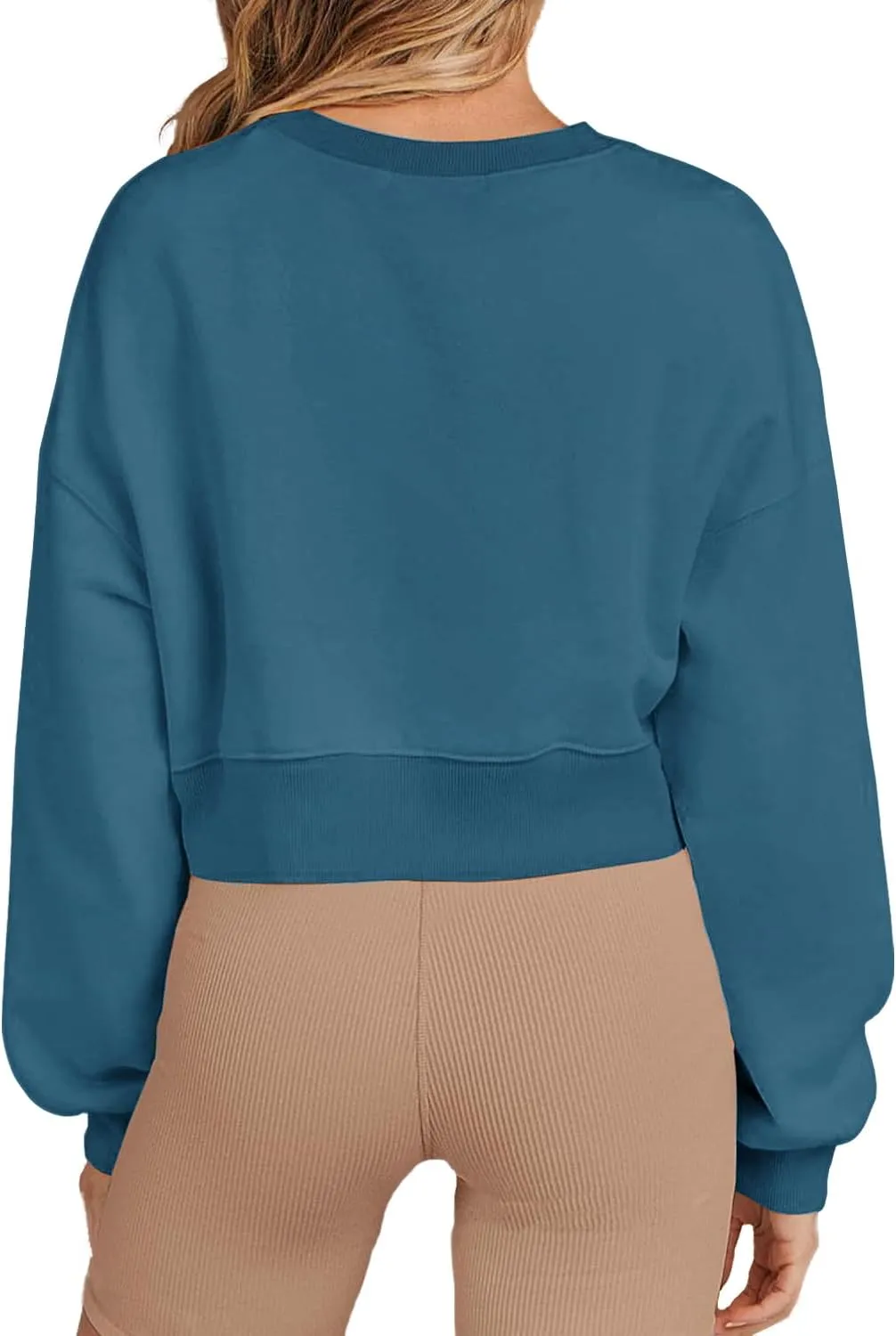 Women's Long Sleeve Round Neck Cropped Sweatshirts Cute Loose Fit Pullover Tops