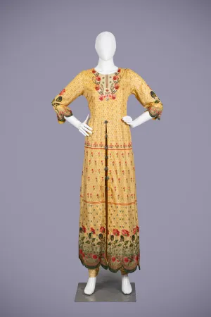 Yellow Kurti Top with Silk Fabric and Printed Work