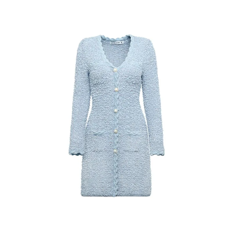 YES BY YESIR elegant sophisticated feminine pastel blue knitted dress - Julius
