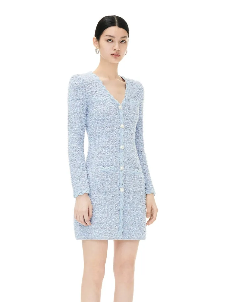 YES BY YESIR elegant sophisticated feminine pastel blue knitted dress - Julius